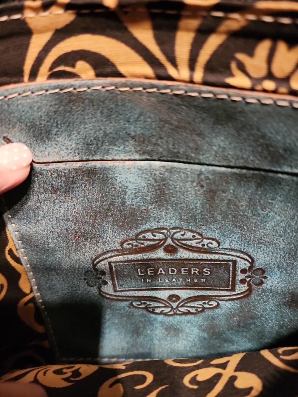 Hand-Tooled Turquoise Leather Wristlet Clutch - Picture 2 of 15